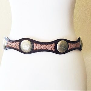 Vintage Wright hand tooled leather concho belt